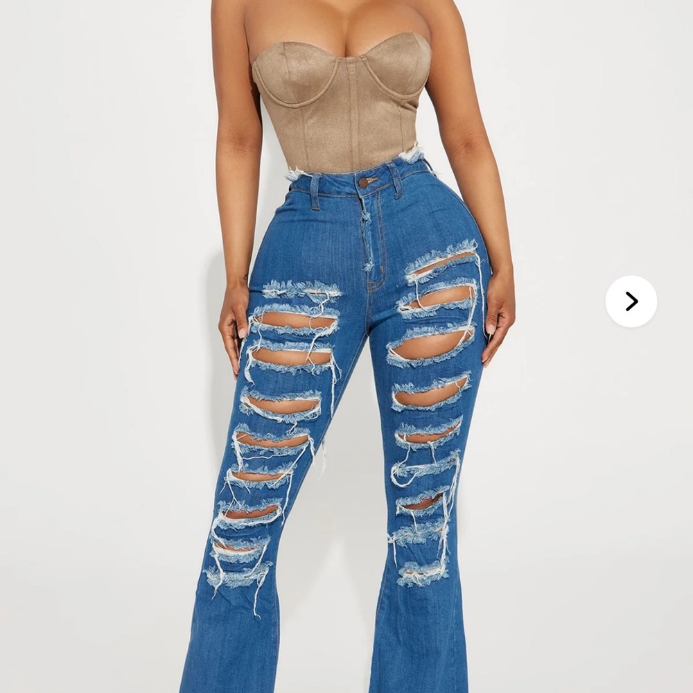 Fashion Nova Blue Distressed Flare Jeans